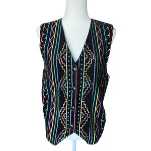 Vintage 80s/90s Genuine Leather Vest with Rainbow Embroidery <3
